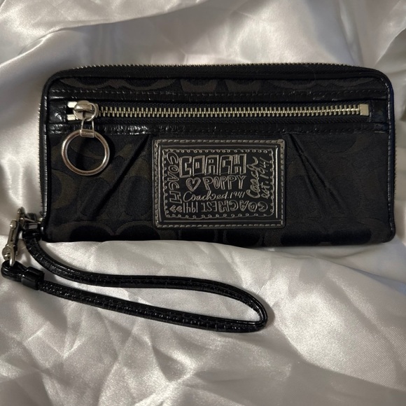 Coach Handbags - Coach Poppy Black Long Wallet with Silver Hardware